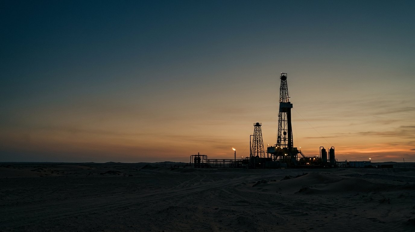 Oilfield drilling rig silhouette